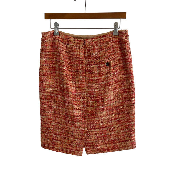 Kenar Red &  Orange Tweed Pencil Skirt Sz 4 lined Cotton Blend back zip preowned - Picture 2 of 7